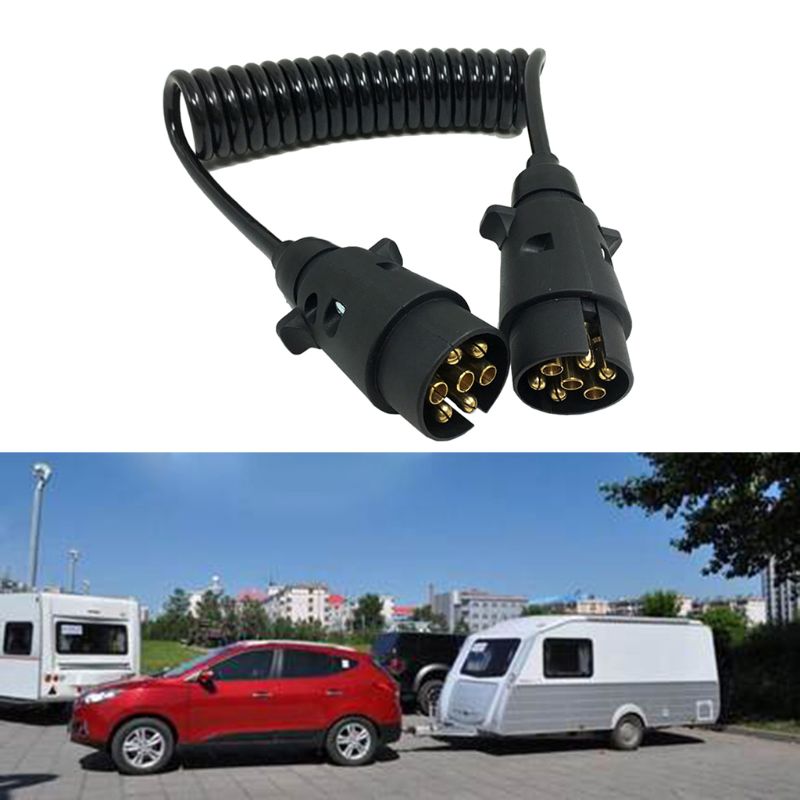 7 Pin Plastic Trailer Plug X2 w/curly extension Cable 1.5M Male to Male 12V Trailer Lighting Board Caravan 270E