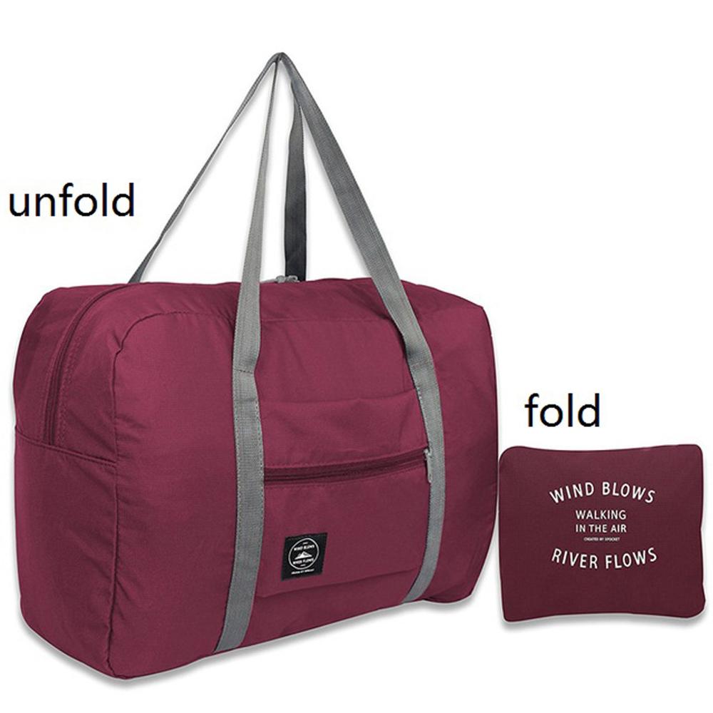 Wasserdicht Nylon Reisetaschen Frauen Männer Große Kapazität Klapp Duffle Tasche Organizer Verpackung Würfel Gepäck Mädchen Wochenende Tasche #0611: Wine