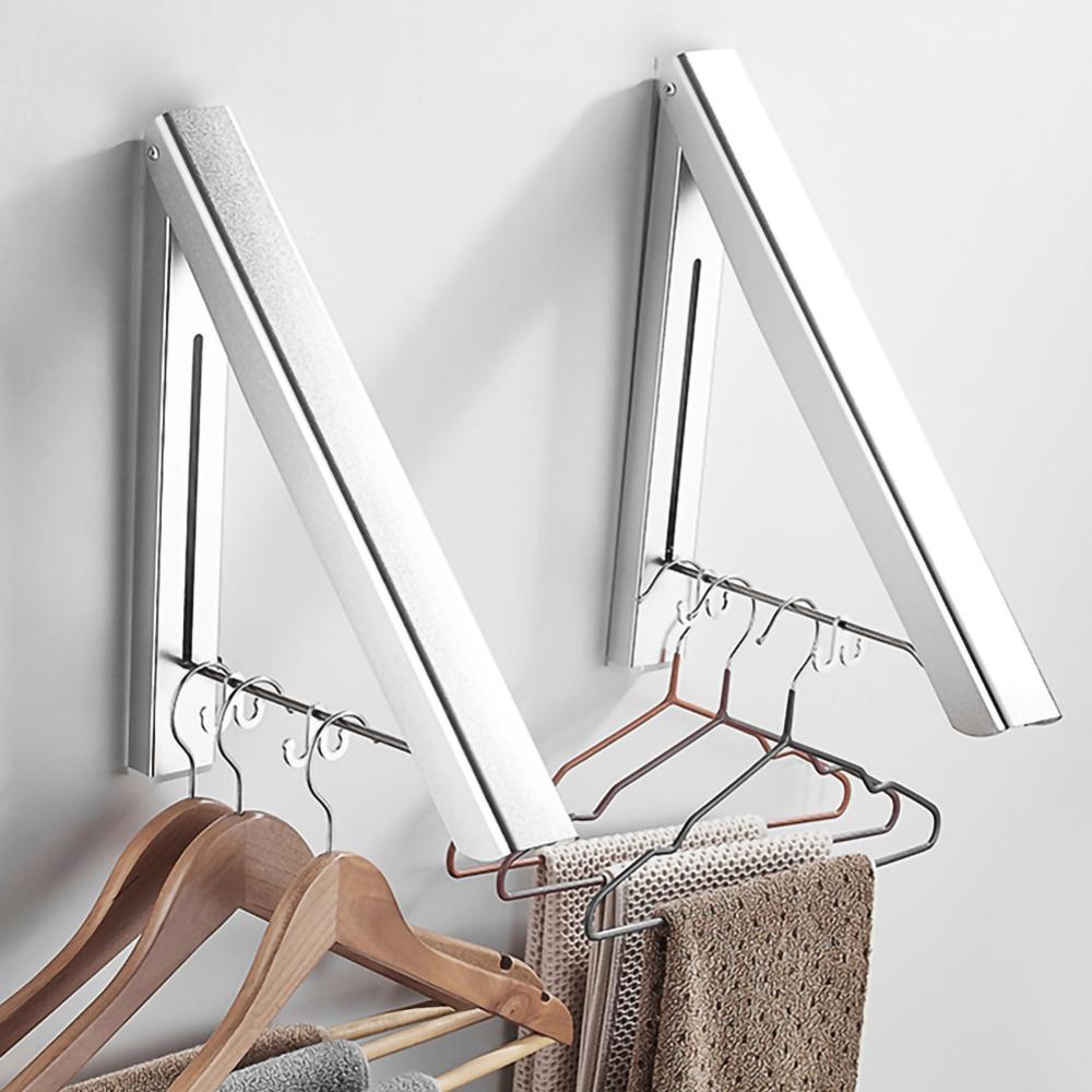 Balcony Folding Clothes Rail Punch-free Space Aluminum Hanging Clothes Hotel Bathroom Invisible Telescopic Drying Rack Clothesl: B