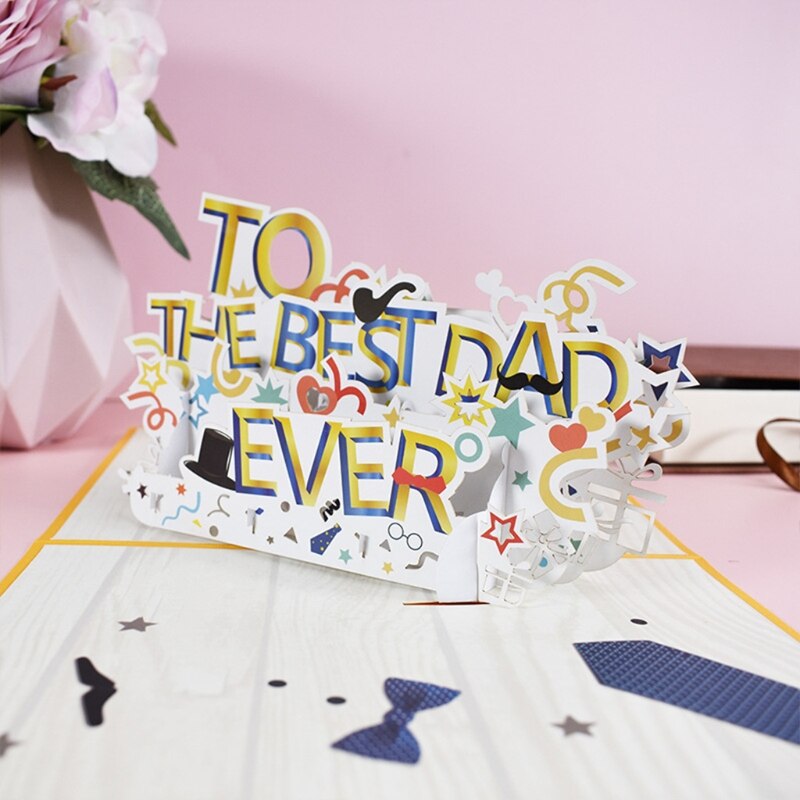 Tarjeta de felicitación Pop-Up to the Best Dad Ever 3D, para cumpleaños, Día del Padre, boda, niños, Baby Shower, con sobre
