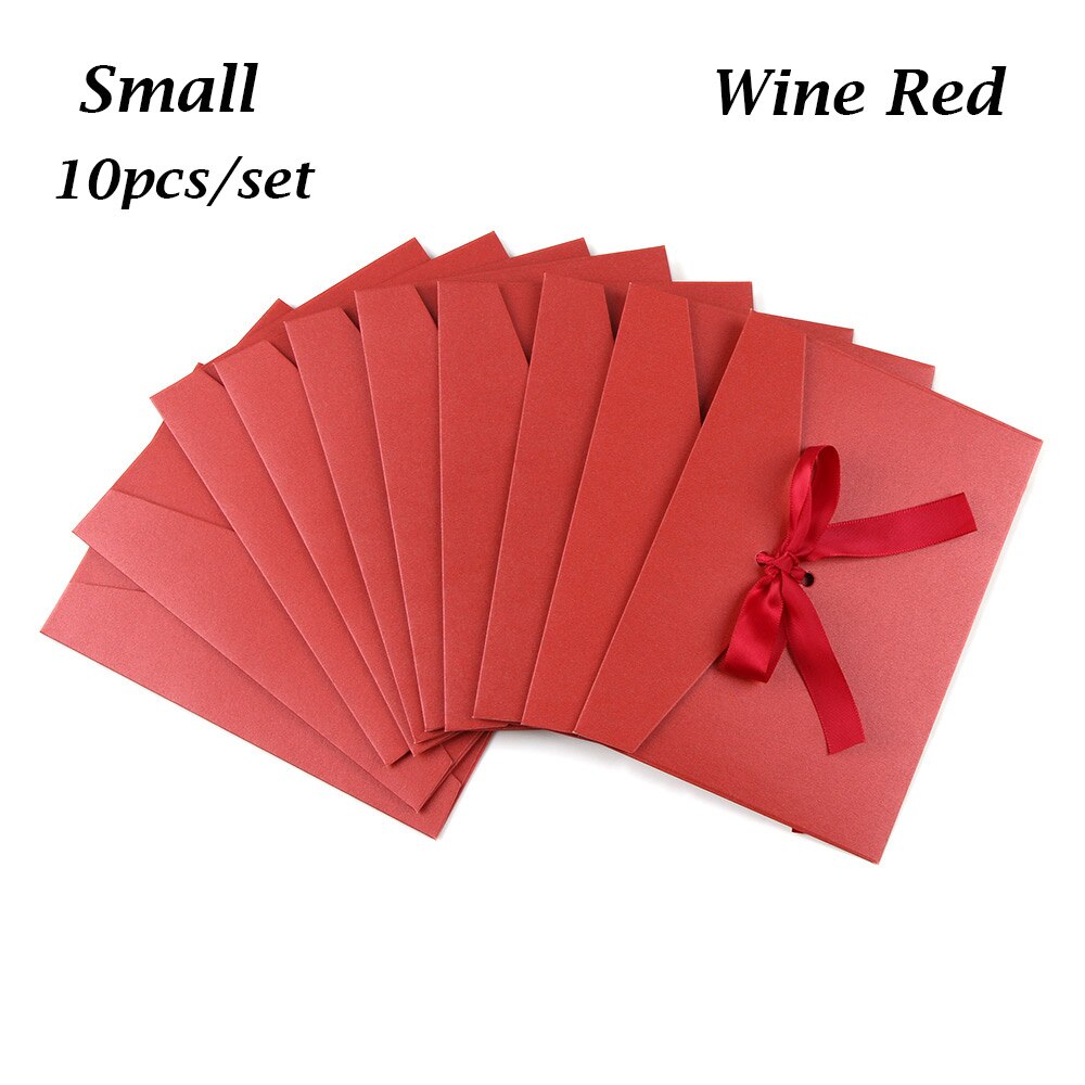 12 färger 10 st/set kuvert pärlemorskimrande papper rosett tjocka band retro färg brevpapper bröllop inbjudna: Litet vinrött