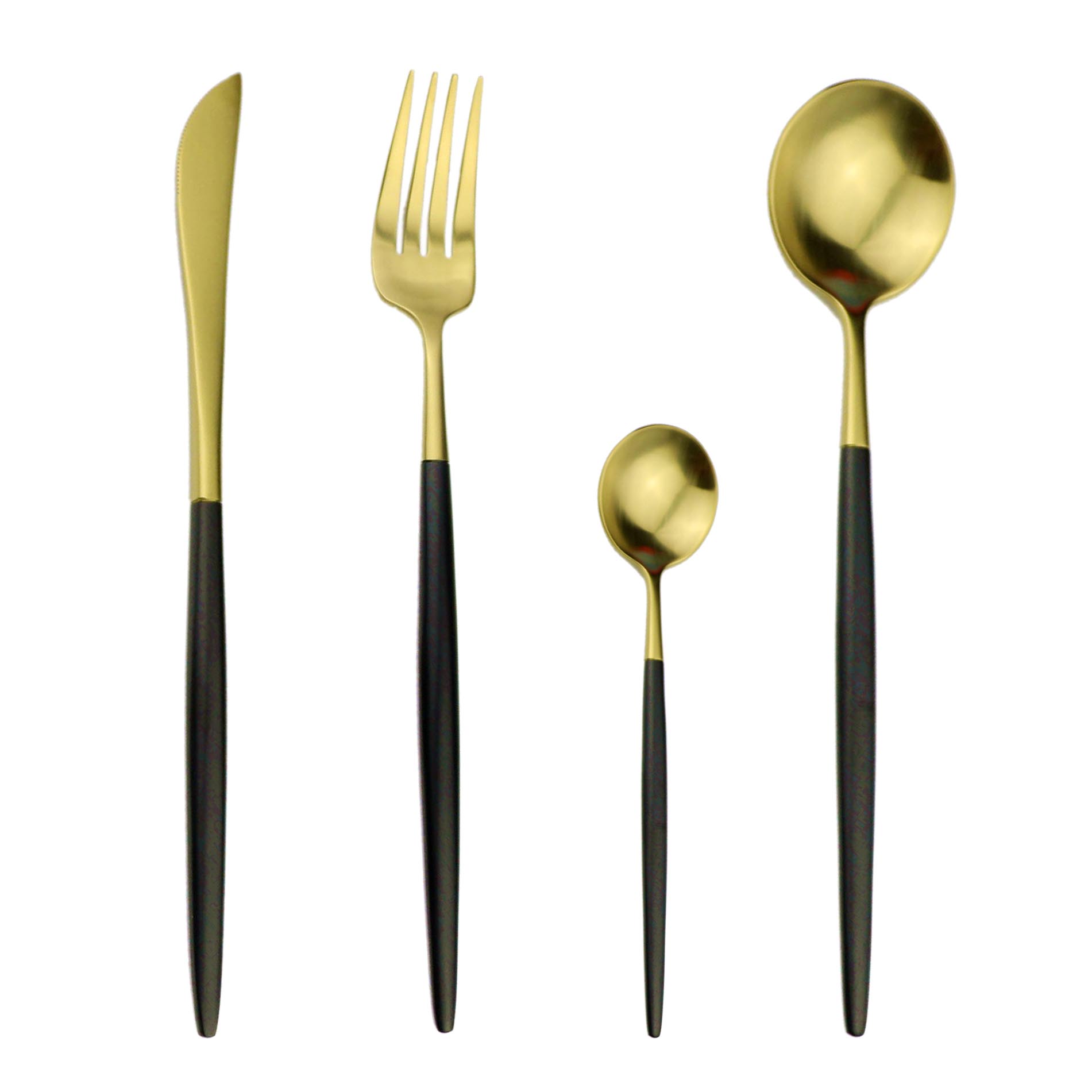 8 stk royal gylden rustfrit stål bestik bestik sæt sort spisestel bordservice sæt knive gafler kaffeskeer: Sort guld