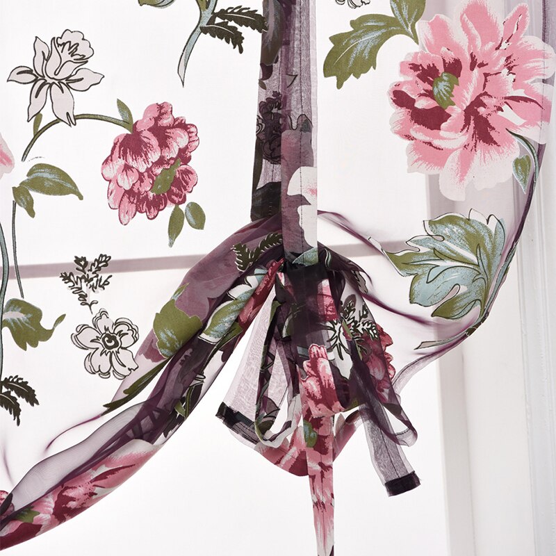 Curtains Short Floral Roman Kitchen Valance Curtains Purple Tulle Fabrics Sheer Panel Modern Curtains Flower Window @C
