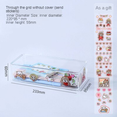 Transparent Desk Organizer Stationery Sundries Makeup Pencil Tape Stackable Plastic Storage Box School Office Stationery Holder: A
