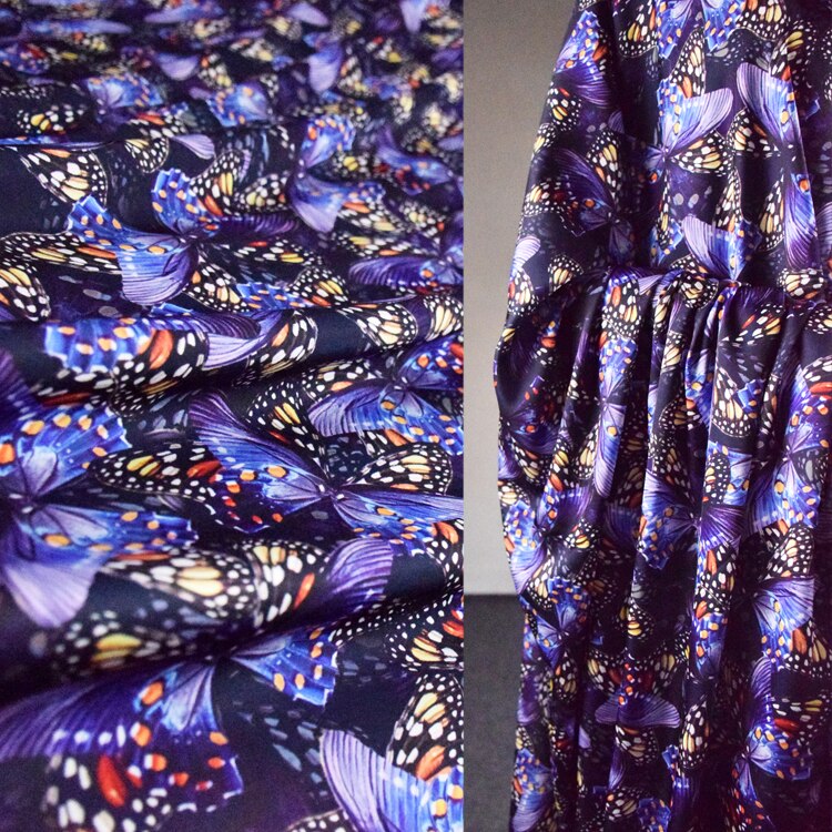 50*145cm Purple Butterfly Print Imitation Acetate Satin Fabric Dress Dress Cheongsam Handmade Diy Fabric
