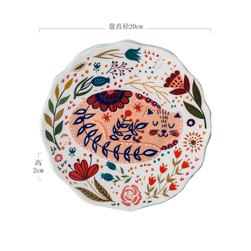 Kreatywny kot na szczęście obiadowy talerz ceramiczny zastawa stołowa robić kuchni zestaw śliczne malowane zwierzę zwierząt wzór sałatka deserowa płyta wystrój stołu