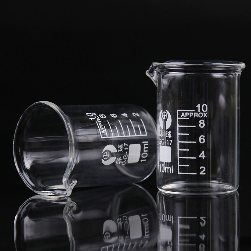 1 matraz transparente de vaso de precipitado de 10ml de capacidad, vaso bajo para estudiantes de escuela, material de medición de laboratorio químico