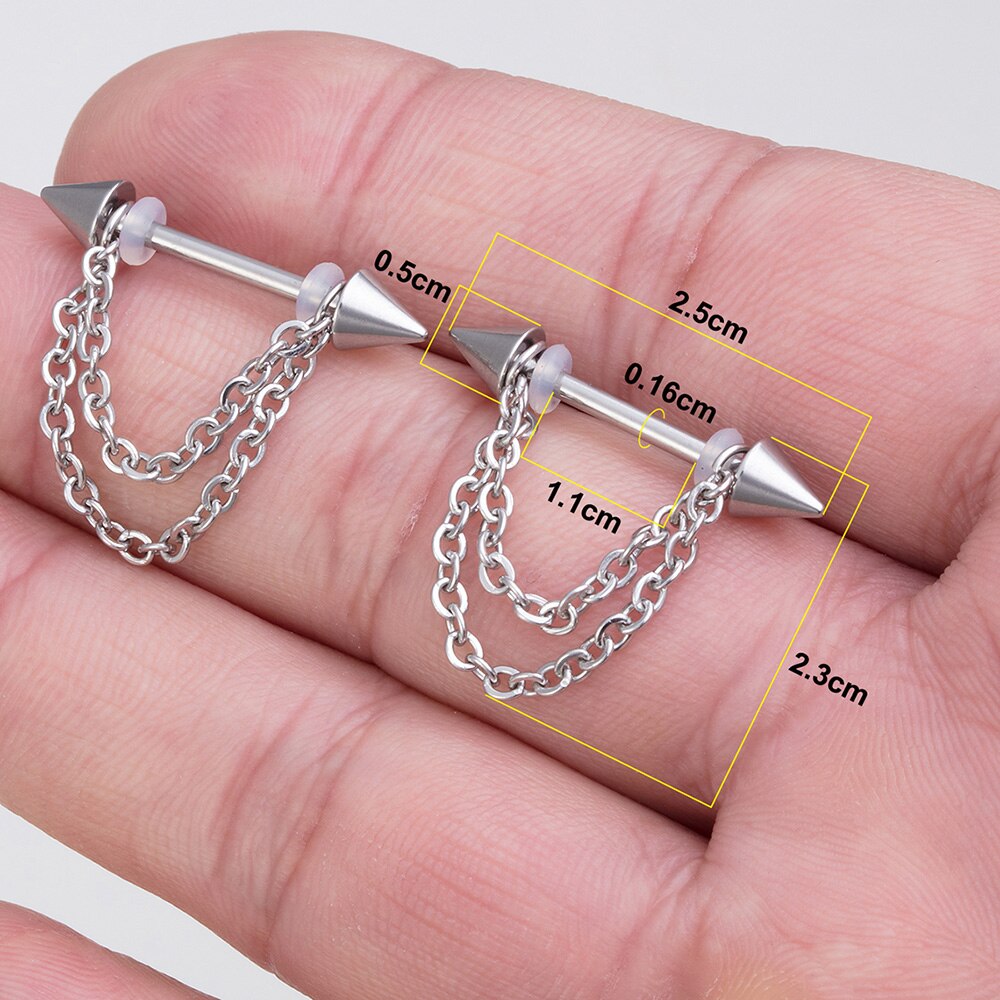 2 Stuks Gothic Sexy Piercings Tepel Ringen Barbell 316L Stalen Handboeien Ster Voeten Bloem Chain Dangle Tepel Sieraden Voor Vrouwen 14G: NP11038-2