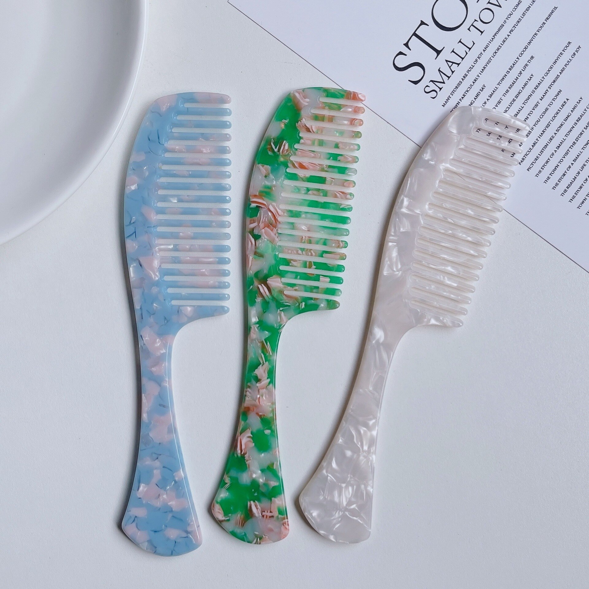 Peigne en acétate à double usage pour cheveux, accessoire de coiffure domestique rétro marbré, peigne antistatique à dents fermées