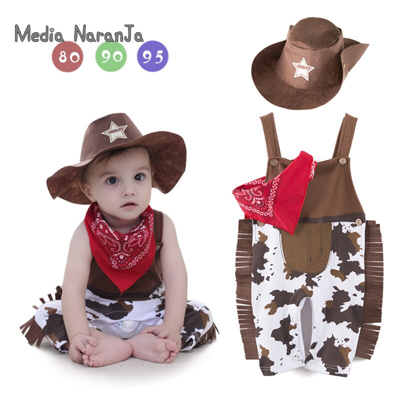 Pelele para bebé, traje de vaquero para niño pequeño, conjunto de 3 piezas, sombrero + bufanda + pelele, trajes de cumpleaños para eventos de halloween