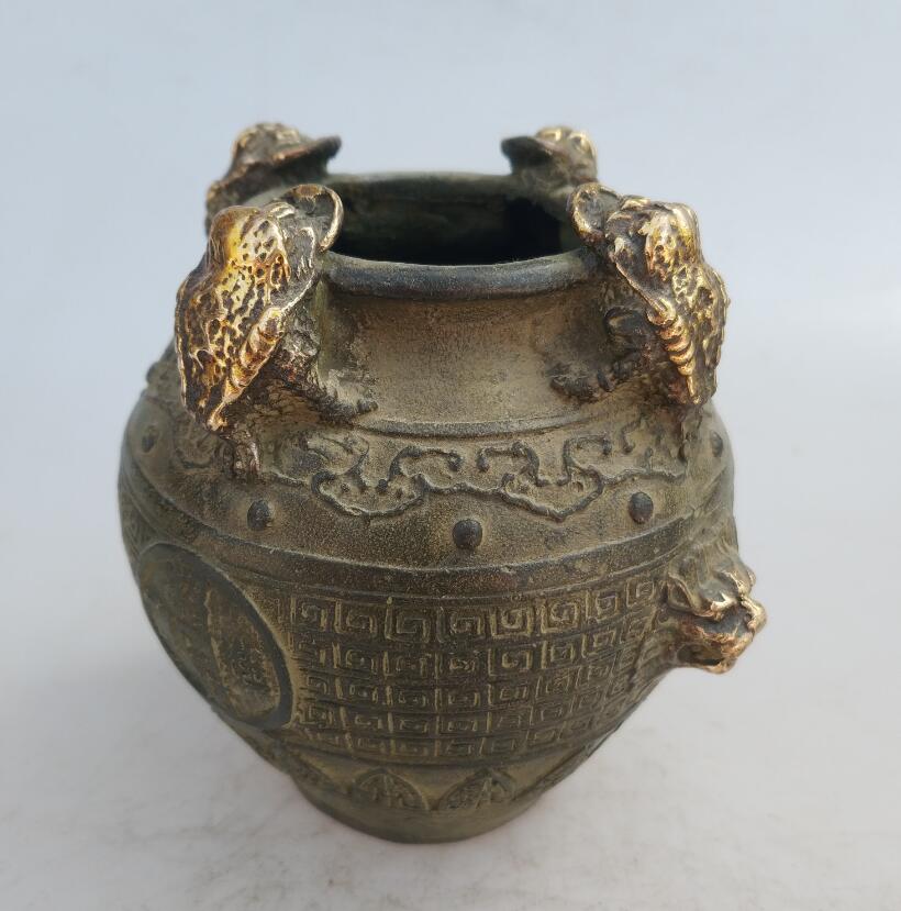 Collectie Chinese Handgemaakte Oude Brons Gilt Gouden Pad Jug, Home Decoratie Antieke Jar
