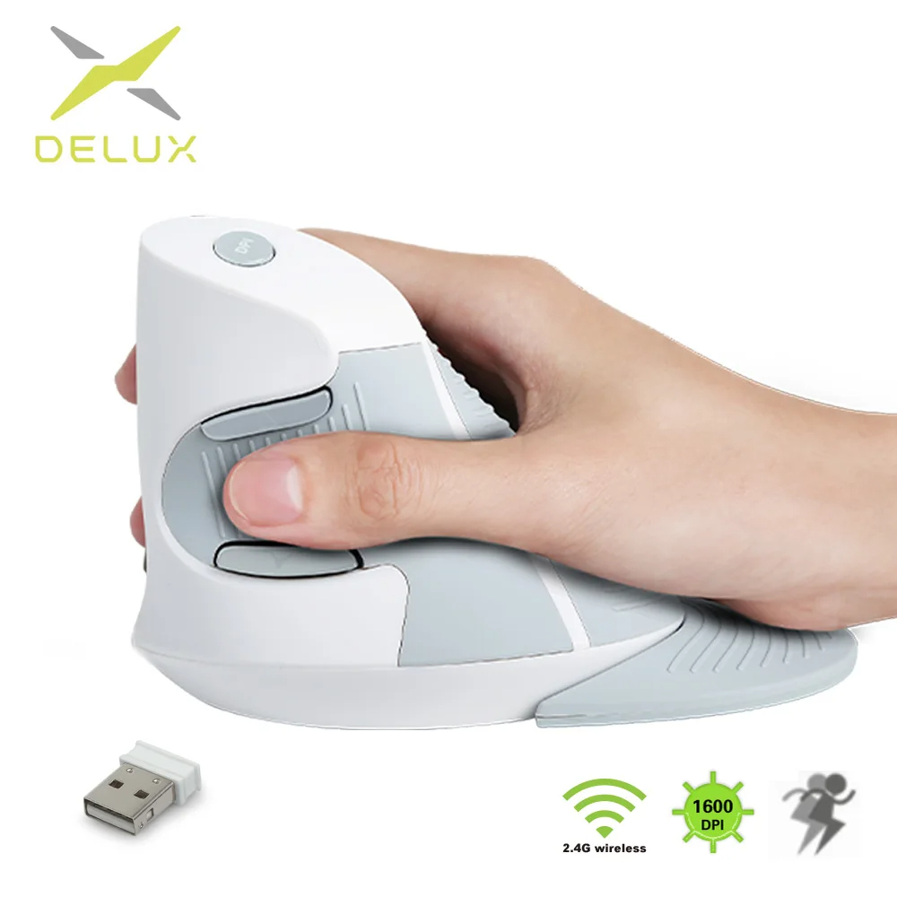 Delux M618GX Weiße ergonomische vertikale Maus, 6 Tasten, kabellose 2,4-GHz-Mäbenutzen, geeignet für PC und Laptop