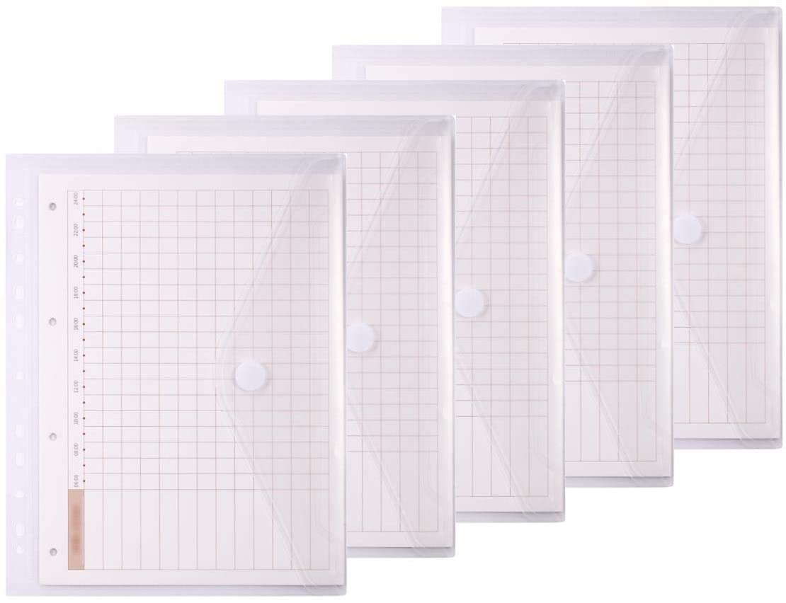 Enveloppe plastique pour dossiers, 11 trous, format A4, pochette, insertion de Pages pour classeurs, avec fermeture Velcro robuste, couleurs assorties,: A4 Clear -5PCS