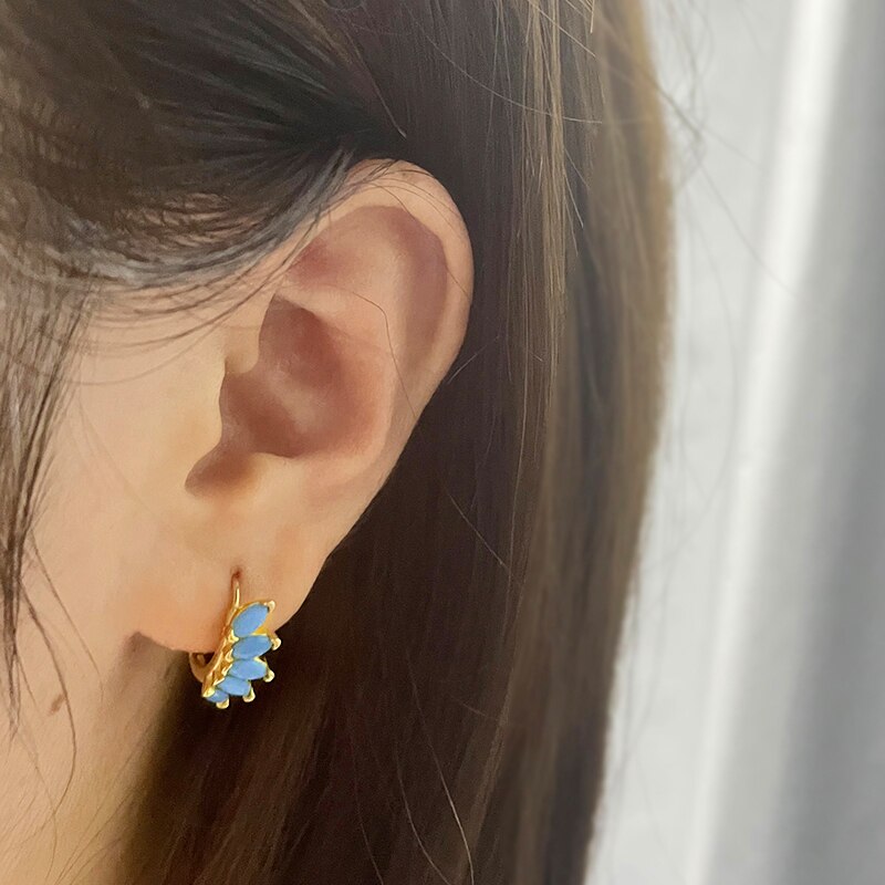 Minimalistische Etnische Turquoise Stud Oorbellen Plated Zilveren Bohemian Oorbellen Voor Koppels Lovers &#39;Anniversary Wedding Jewerly