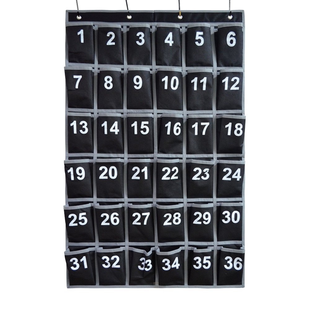 Cell Phone Classroom Holder,Eamay Numbered Classroom Pocket Charts, Hanging Wall Organizer with 4 Metal Hooks and Pockets 36