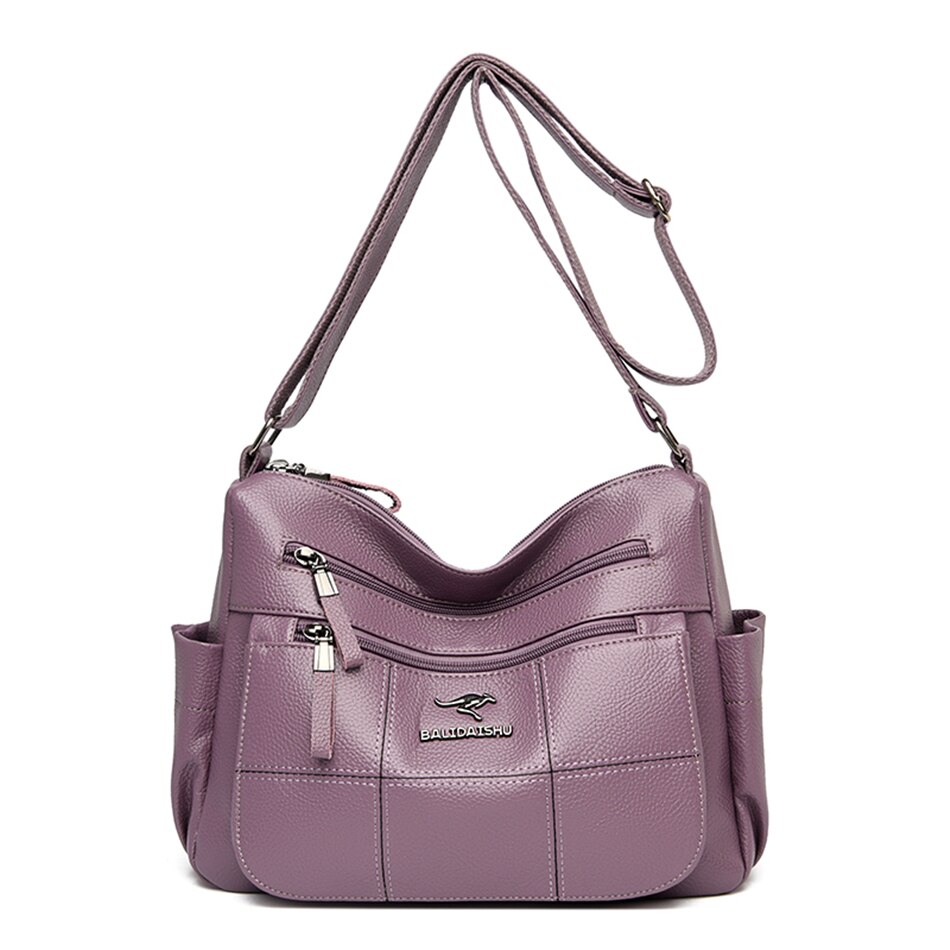 Lederen Luxe Handtassen Vrouwen Tassen Super Dames Schoudertas Crossbody Tassen Voor Vrouwen Vele Pocket Sac: Trao purple