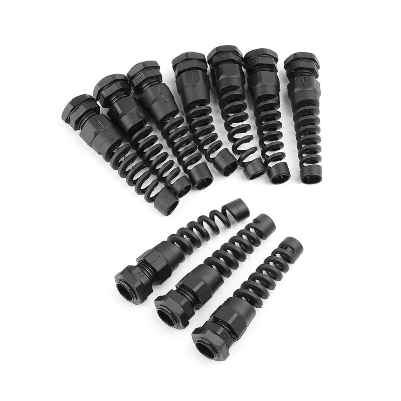 10pcs IP68 Waterproof M16 PG9 Cable Gland Connector Plastic Flex Spiral Strain Relief Protector For 4-8mm Wire Thread