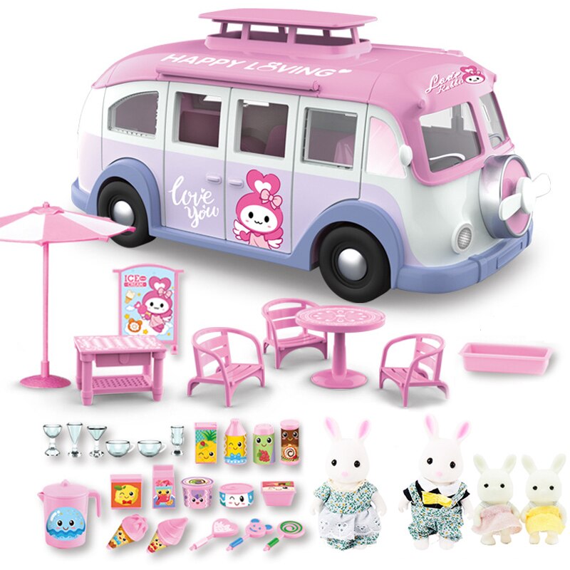 Per bambini di Simulazione Giocattolo Gioco di Casa di Famiglia del Coniglio Crema di Ghiaccio di Campeggio Per Bambini Auto RV Gioco di Casa Picnic Auto Di Compleanno regalo: 8801-1-G01
