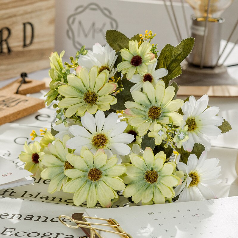Silke holland krysantemum rosa konstgjord blomma bukett plast tillbehör hem vardagsrum bröllop diy bord de: 7