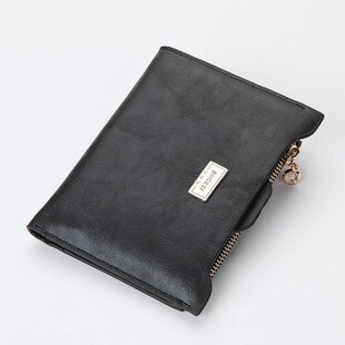 ¡Novedad! Cartera de pequeño y delgado para mujer, monedero de piel sintética con cremallera fina para mujer, Mini cartera de mano, carteras con cremallera baratas para mujer: Black