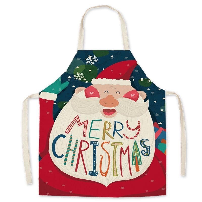 Christmas Anti-greasy Kitchen Aprons for Cooking Adult Bibs Sleeveless Cotton Linen Aprons: A9 / S 45x56cm