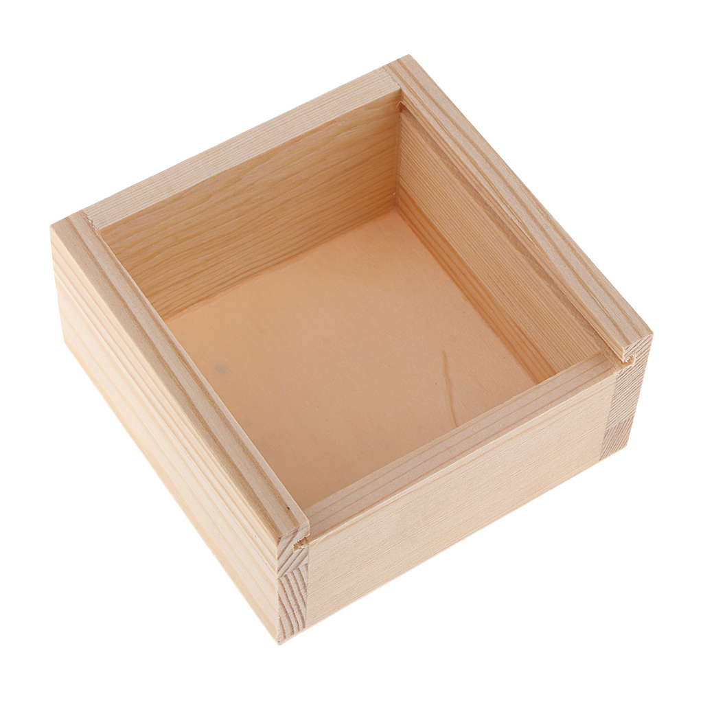 Naturligt umalet træ opbevaringsboks, smykkearrangør, træ tekiste, skub og træk dæksel 84 x 84 x 40mm