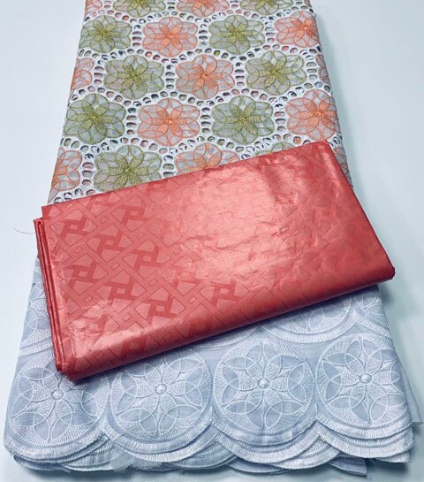 African Guinea Bazin Brocade Damask Fabric for Femme Robe  Bazin Riche Brode with Swiss Cotton Lace 2.5+2.5 yards/set YA377: AS PIC2