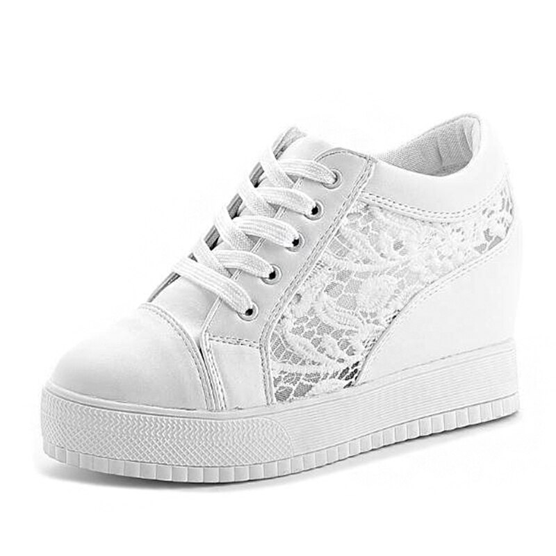 SWYIVY Lace Up High Heel Women Sneakers Autumn Ladies Shoe Solid Wedges Shoes For Women Increasing Breathable: 37