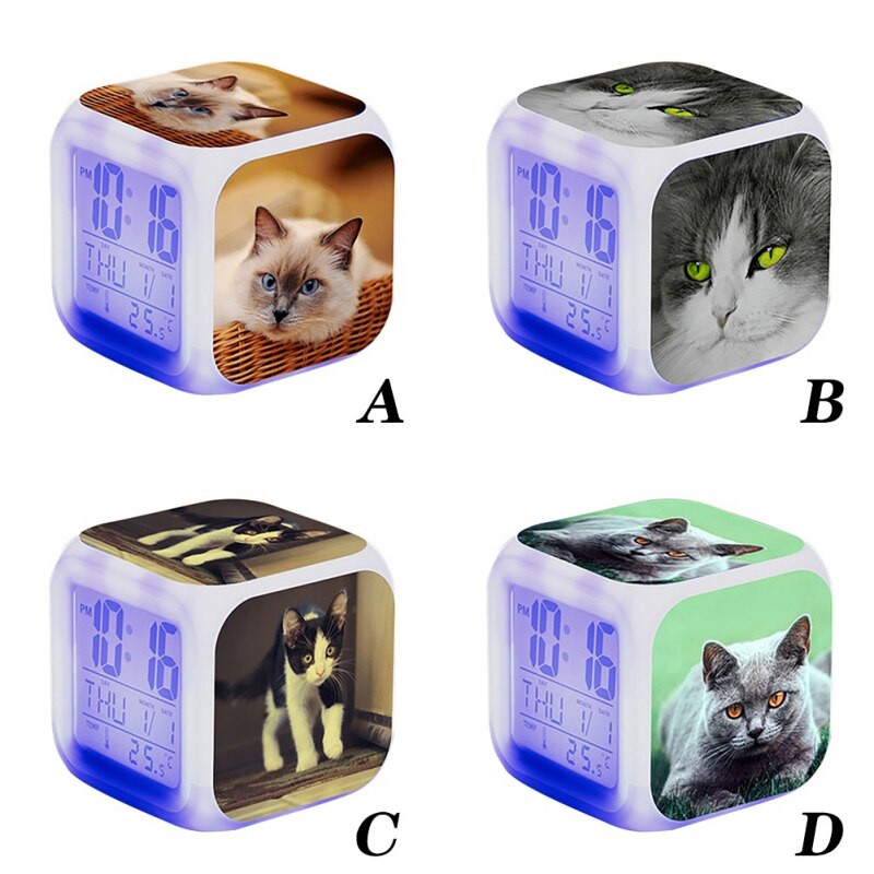 Mignon Animal chat plissant autour coloré carré réveil petit réveil (2 piles AG13)·