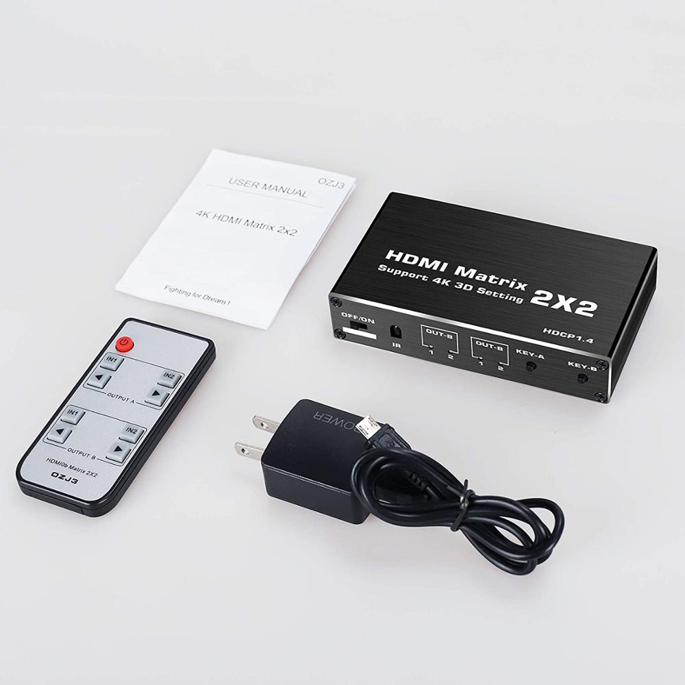 HDMI 2x2 Matrix Switcher 4k 60hz, 2 Ports HDMI Switch Splitter 2 in 2 Out, Support HDMI 2.0, HDCP 1.4, 3D, 1080p, 4K x 2K