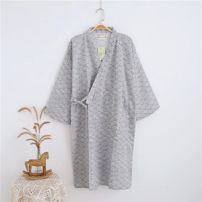 2022 män& #39 ; s 100%  bomullsgaze bomullsrock lös tunn yukata japansk kimono pyjamas herr & #39 ;s huvrock v-ringad pyjamas badrock: Grå / M