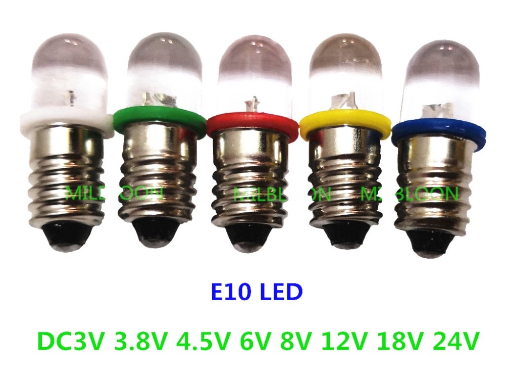 5 stücke E10 LED-lampe E10 DC 3 V 3,8 V 4,5 V 6 V 8 V 12 V 18 V 24 V Instrument birne E10 Anzeige birne Altmodische taschenlampe birne