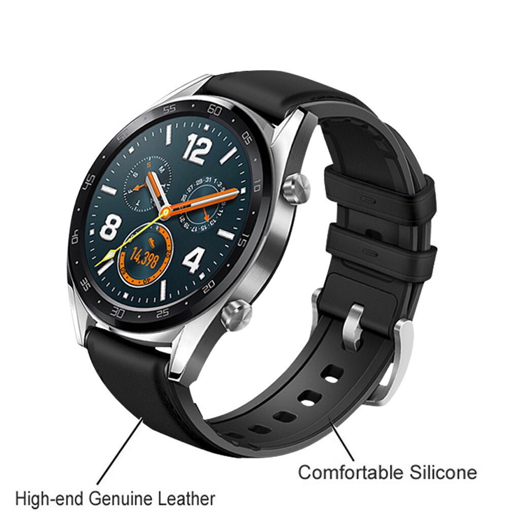 Smart Watch Leather +silicone Wrist Band Strap For Huawei Watch Gt / Active 46mm Ladies Leather Strap: Black