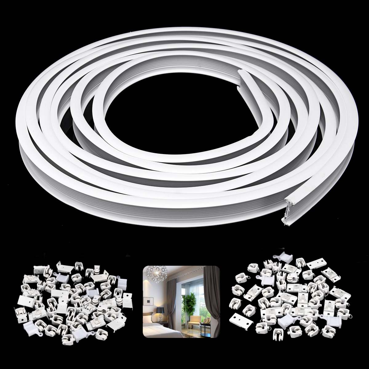 1m Flexible Ceiling Mounted Curtain Track Rail Straight Slide Windows Balcony Curtain Accessories Decoration Top/Side Clamping