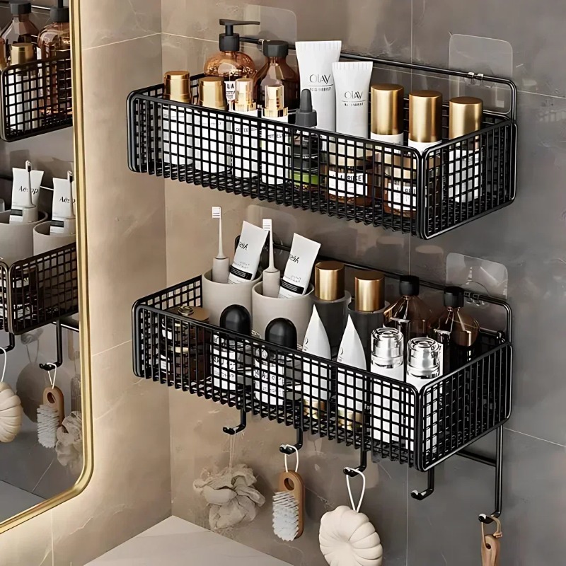 Wall Mounted Metal Wire Storage Organizer Baskets, Rectangular Display Hanging Basket, Countertop Bathroom Accessories Holder