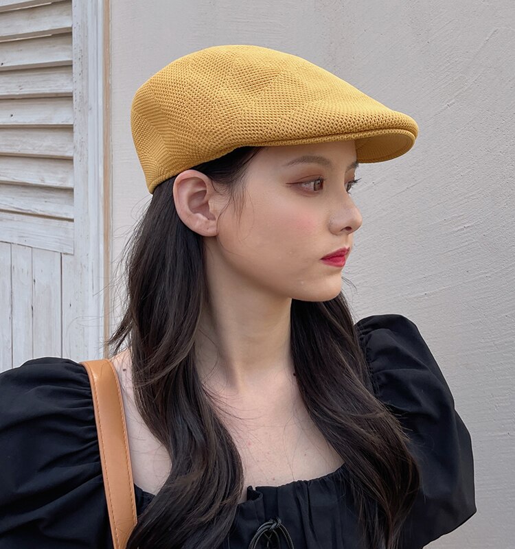 Sombrero de boina para mujer, sombrilla malla hacia adelante, versión coreana de sombrero de paja salvaje antidesgaste, gorra pequeña de cara retro