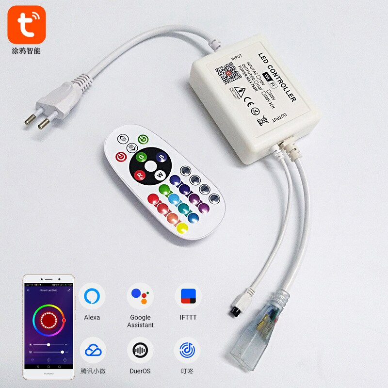 Tuya app smart wifi led controller  ac 110v 220v rgb controller lysstrimmel  ir 24 nøgler fjernlampe til rgb led strip lys