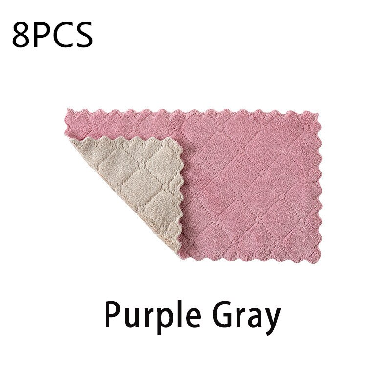 Paño de limpieza de microfibra absorbente, lote de 8 unidades, trapo de cocina, trapo, toalla de limpieza, plato de tela, trapo de limpieza, toalla de cocina: 8pc purple grey