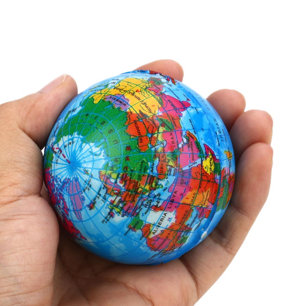 Bola de globo terráqueo de 6,3 cm esponja hinchable juguete de prensa elástico colorido divertido