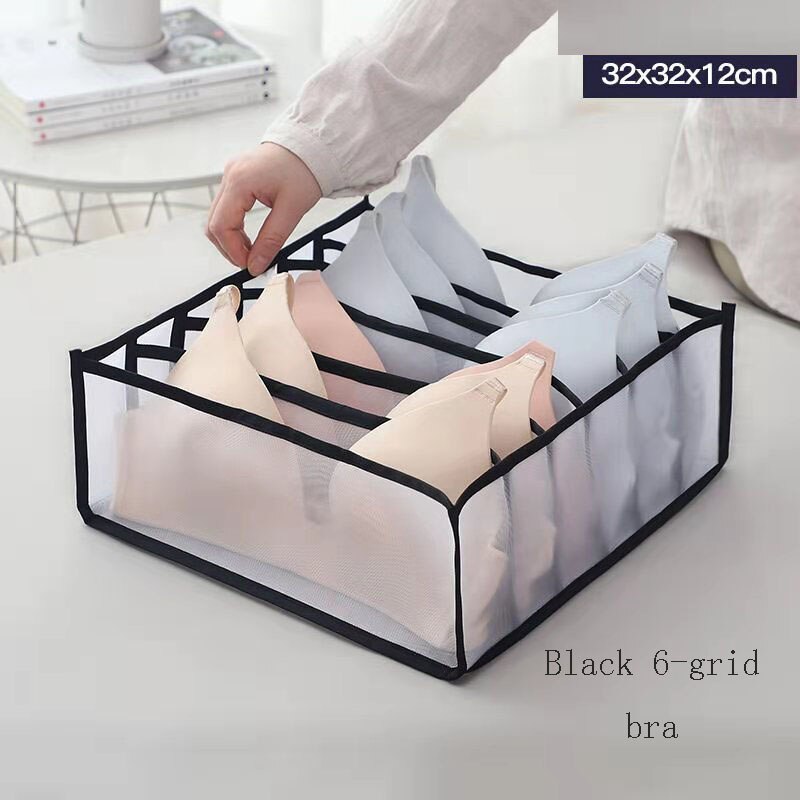Organizador de Armario para Dormitorio, Caja de Almacenamiento con Separadores, para Ropa Interior y Sujetadores, 7 Rejillas Plegables: Black bra style