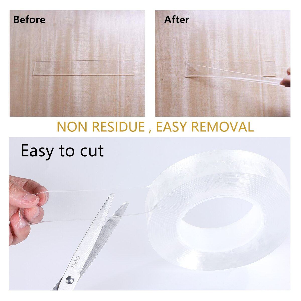 Cinta mágica Nano transparente lavable, adhesiva de doble cara reutilizable, 1M/3M/5M