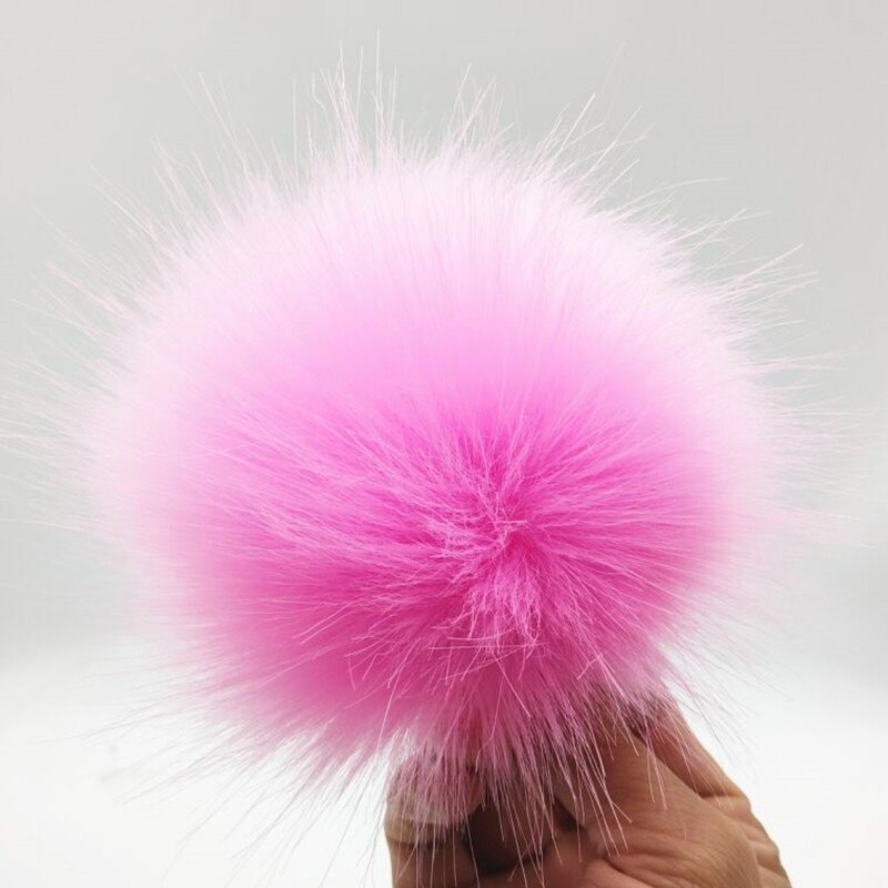 Boule en fausse fourrure colorée pour bonnets 12cm, pompon en fourrure artificielle pour bonnet, sac pour chaussures avec bouton-pression: dark pink