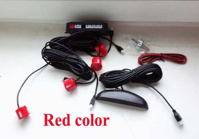 LED display Car Parking Sensors 4 Radars AutomobileCar-detector Parktronic Alarm Black white RED blue silver: Red