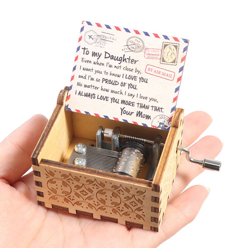 Wooden Hand Cranked Engraved Music Box Happy Birthday For Festival