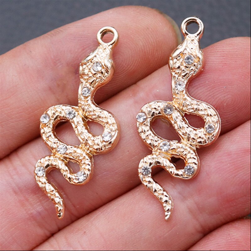 8Pcs Handgemaakte Rhinestone Snake Metalen Hangers Diy Charms Ketting Oorbel Sieraden Ambachten Maken Voor Vrouw 35*15Mm a2221