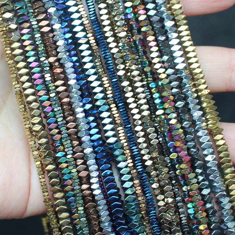 Cuentas sueltas de hematita Natural, abalorios brillantes con facetas, 2x1/2x3/2x4mm, para fabricación de joyas DIY