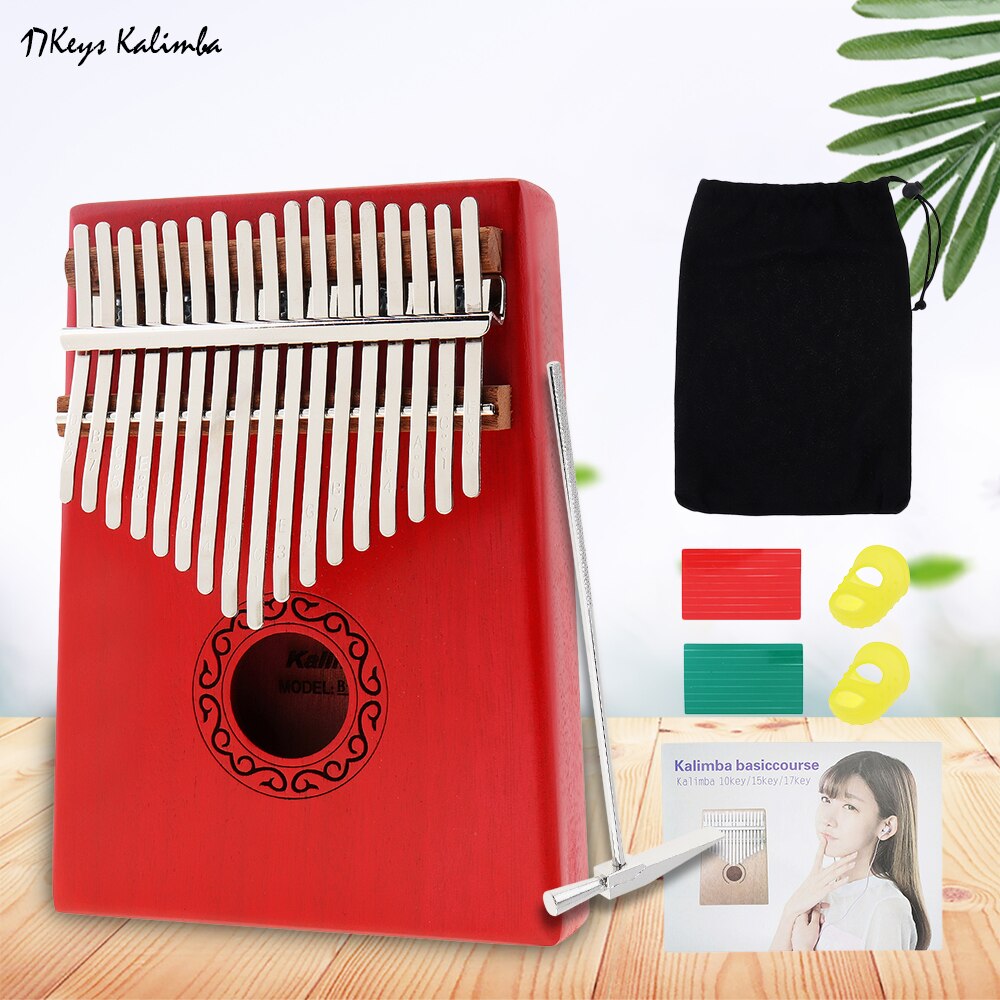17 Key Kalimba Single Board Mahogany Thumb Piano Mbira Mini Keyboard Finger Piano Musical Instrument with Complete Accessories