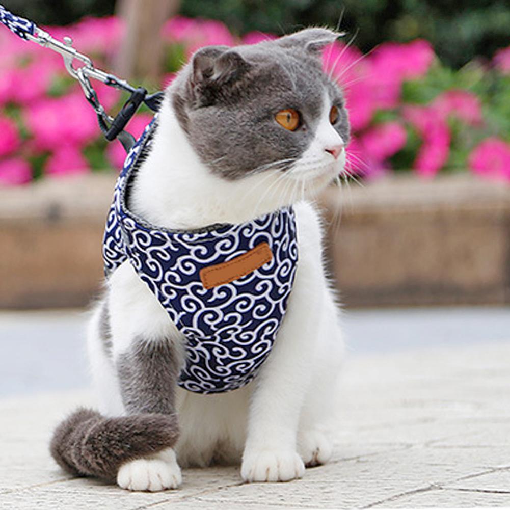 Cat Kitten Vest Harness and Leash Set Polyester Harness Pet Life Vest Breathable Pet Clothes for Small Dogs Cat Collar Leash Set