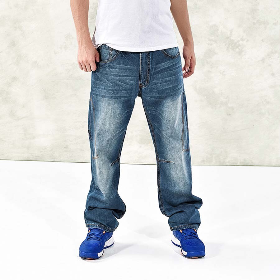 Amerikaanse stijl heren jeans wijde pijpen casual hiphop harem denim broek skateboard rechte losse baggy broek grote maat 30-46