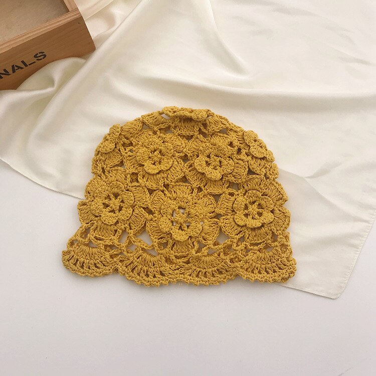 Boina de lana con flor hueca tejida a mano para mujer, sombrero de pintor de punto con temperamento Retro de piel de melón, Otoño e Invierno: 6